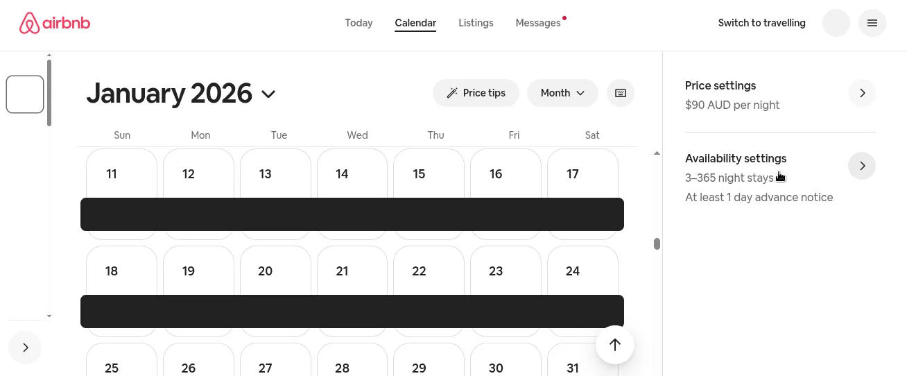 Select individual Airbnb listing to find iCal export link